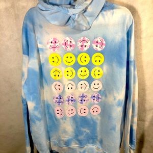 GOOD VIBES Blue Tie-dye Hoodie | Adult Large | Hooded Sweatshirt Full Zip xl